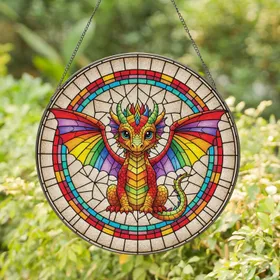 Baby Dragon Rainbow Mosaic - Home Decor Gift for Dragon Lover Stained Glass Suncatcher