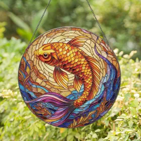 Goldfish Koi Fish Swirling Water - Home Decor Gift for Aquatic Lover Stained Glass Suncatcher