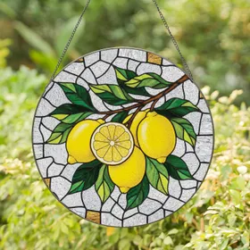 Lemons Branch Leaf Fruit Mosaic - Kitchen Home Decor Gift for Citrus Lover Stained Glass Suncatcher