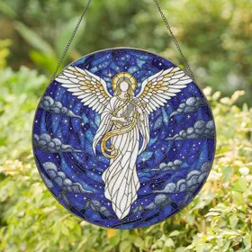 Angel Lyre Stars Mountain Peaks - Home Decor Gift for Angel Lover Stained Glass Suncatcher