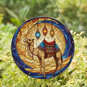 Camel Elaborate Saddle Crescent Moon Desert Night Sky Home Decor Gift for Camel Lover Stained Glass Suncatcher