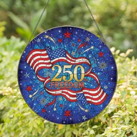 250 FREEDOM American Flag Semiquincentennial Celebration for Veterans Stained Glass Suncatcher