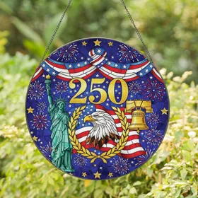 Golden 250 Bald Eagle American Flag Liberty Bell Commemorative Milestone Gift Stained Glass Suncatcher