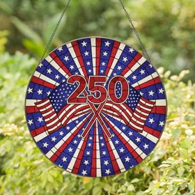 250 Crossed American Flags Stars Stripes - Independence Day Home Decor Gift Stained Glass Suncatcher