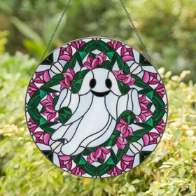 Friendly Ghost Bougainvillea Floral Foliage - Housewarming Decor Gift for Ghost Lovers Stained Glass Suncatcher