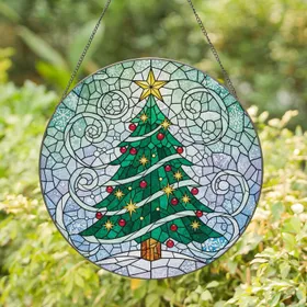 Christmas Tree Golden Star Bauble Snowflake - Christmas Home Decor Gift Stained Glass Suncatcher
