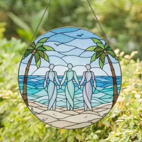 Abstract Sea Glass Figures Beach Ocean Palm Trees - Home Decor Gift for Friends Stained Glass Suncatcher