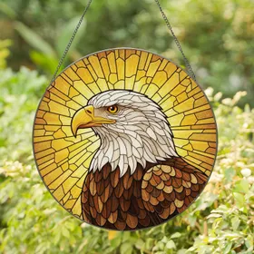 Bald Eagle White Head Yellow Beak Brown Feather Bust - Home Decor Gift for Wildlife Lover Stained Glass Suncatcher