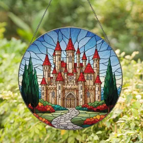 Fairytale Castle Landscape - Home Decor Gift for Castle Lover Stained Glass Suncatcher