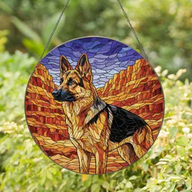 German Shepherd Dog Canyon Landscape - Home Decor Gift for Dog Lovers Stained Glass Suncatcher