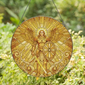 Archangel Michael Golden Armor Sword Shield - Spiritual Home Decor Gift Stained Glass Suncatcher