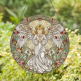 Angelic Child Praying Celestial Floral - Spiritual Home Decor Gift for Faith Keepers Stained Glass Suncatcher