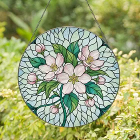 Apple Blossom Cluster Floral - Home Decor Gift for Garden Lover Stained Glass Suncatcher