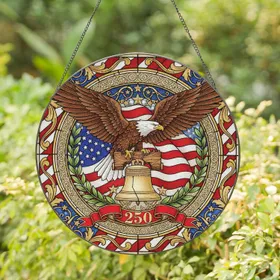 Bald Eagle Liberty Bell American Flag 250 - Independence Day Gift for Veterans Stained Glass Suncatcher