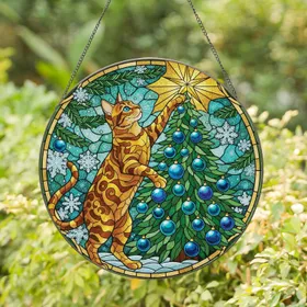 Bengal Cat Christmas Tree Star - Christmas Holiday Gift for Cat Lovers Stained Glass Suncatcher
