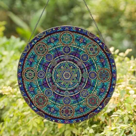 Star of David Mandala Geometric Symbols Alchemical Mosaic - Home Decor Gift Stained Glass Suncatcher