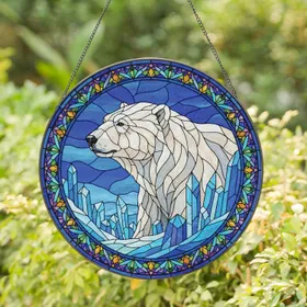 Stained Glass Polar Bear Ice Crystals Mosaic - Arctic Wildlife Home Decor Gift for Nature Lover Stained Glass Suncatcher