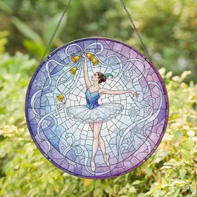 Ballerina Dance Pose Ribbons Snowflakes - Home Decor Gift for Ballet Lover Stained Glass Suncatcher