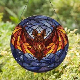 Brown Bat Spread Wings Night Sky Mosaic - Wildlife Lover Home Decor Gift Stained Glass Suncatcher