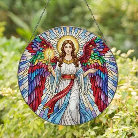 Female Angel Golden Halo Glowing Candle Geometric Light - Home Decor Gift for Window Stained Glass Suncatcher