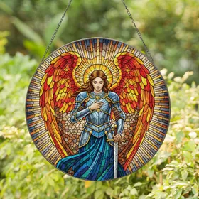 Archangel Michael Fiery Wing Angel Sword Heart Celestial - Faith-Based Home Decor Gift Stained Glass Suncatcher