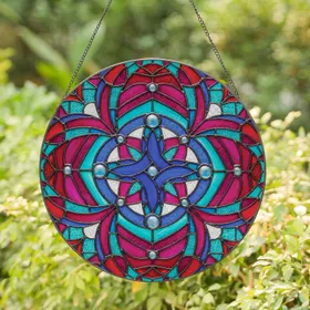 Four-Lobed Celtic Knot Intertwined Ribbons Abstract Mosaic - Home Decor Gift Stained Glass Suncatcher