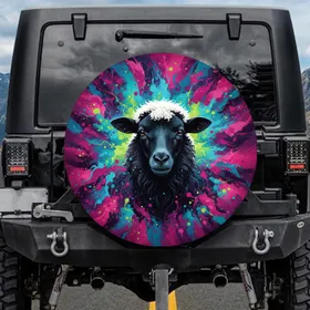 Black Sheep White Wool Cap Colorful Splatters - Wildlife Lover Gift for Animal Enthusiast Spare Tire Cover