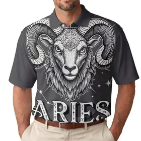 Ram Head Curling Horns Aries Zodiac Sign - Astrology Birthday Gift for Zodiac Lover Men's Polo Shirt