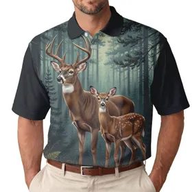 Majestic White-Tailed Buck Antler Deer Family Pine Forest Foliage - Wildlife Lover Gift Men's Polo Shirt