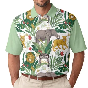 African Wildlife Elephant Lion Zebra Cheetah Jungle Flora - Safari Lover Gift Men's Polo Shirt