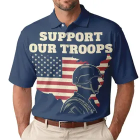 Support Our Troops Distressed American Flag Map Soldier - Independence Day Gift for Veterans Men's Polo Shirt