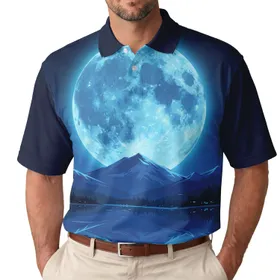 Blue Moon Mountain Lake Reflection - Nature Lover Gift for Outdoor Enthusiast Men's Polo Shirt