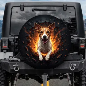 Brown White Rat Terrier Paws Extended Textured Burst Ripped - Dog Lover Gift Spare Tire Cover