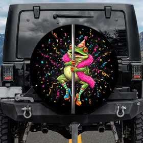 Green Frog Pink Boa Party Celebration - Event Gift for Party Goer Spare Tire Cover