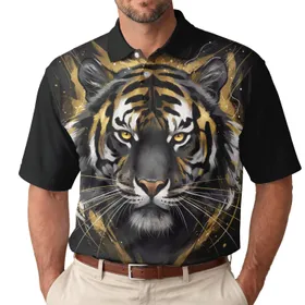 Fierce Majestic Tiger Head Golden Eyes - Big Cat Lover Gift Men's Polo Shirt