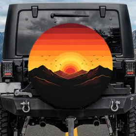 Evening Sky Setting Sun Mountain Ranges Birds - Outdoor Adventure Nature Lover Gift Spare Tire Cover