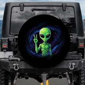 Neon Green Alien Peace Sign - SciFi Fan Gift for Space Lover Spare Tire Cover