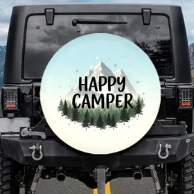 Happy Camper Mountain Peaks Forest Stars - Camping Lifestyle Gift for Campers Spare Tire Cover