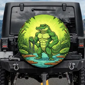 Rich Green Muscular Alligator Broken Chain Swamp - Wildlife Lover Road Trip Gift Spare Tire Cover