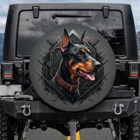 Doberman Pinscher Head Industrial Geometric Frame - Dog Owner Gift Spare Tire Cover