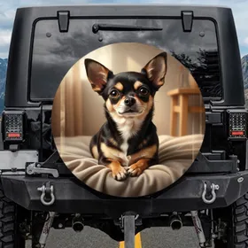 Tri-Color Chihuahua Dog Alert Expression - Dog Lover Gift Spare Tire Cover