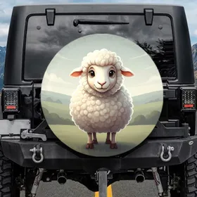 Fluffy Cartoon Sheep Pastoral Landscape - Farmhouse Home Decor Gift Spare Tire Cover