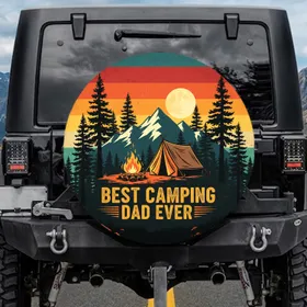 Rustic Camp Scene Best Camping Dad Ever - Outdoor Adventure Gift for Fathers Spare Tire Cover