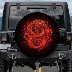 Red Asian Dragon Fiery Energy Glowing Embers - Fantasy Home Decor Gift for Collectors Spare Tire Cover