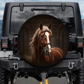 Brown Horse White Blaze Bridle - Equestrian Home Decor Gift for Horse Lover Spare Tire Cover