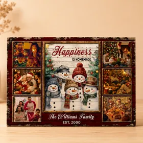 Personalized Family Photo Canvas, Happiness Is Homemade Wall Art, Cute Snowmen Christmas Decorations, Custom Xmas Gift for Family