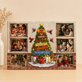 Personalized Christmas Family Photo Canvas Print Custom Name Christmas Tree Wall Art Holiday Gift for Family