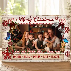 Personalized Family Christmas Canvas Prints - Custom Family Photo & Names Wall Art - Merry Christmas Sign - Christmas Gifts For Family