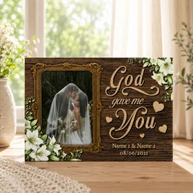 Personalized Couple Canvas Prints with Photos, Custom Anniversary Gift for Husband Wife, God Gave Me You Romantic Wall Decor, Valentine's Day Gift