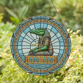 Green Alligator Egyptian Pharaoh - Ancient History Home Decor Gift Stained Glass Suncatcher